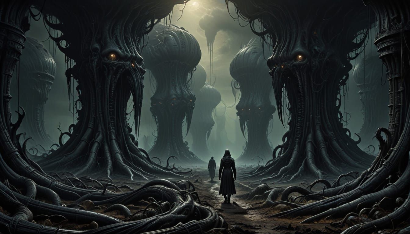 Dark, Haunting Dreamscape in Cyberpunk Aesthetic