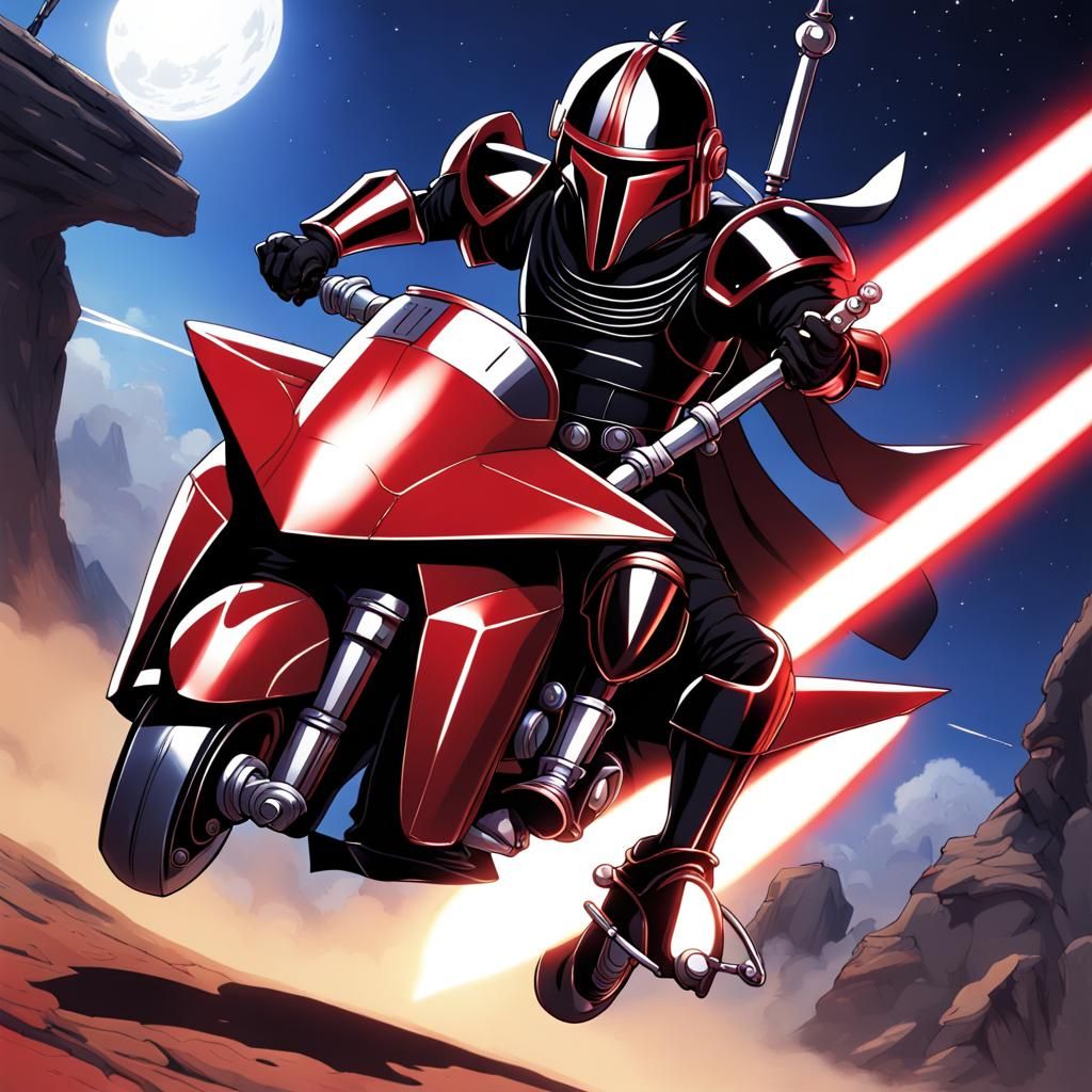 Medieval Knight on Hoverbike in Anime Style