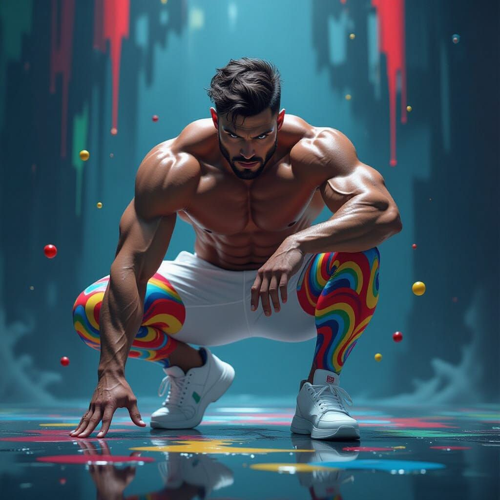 Cyberpunk Figure in Vibrant Swirling Patterns