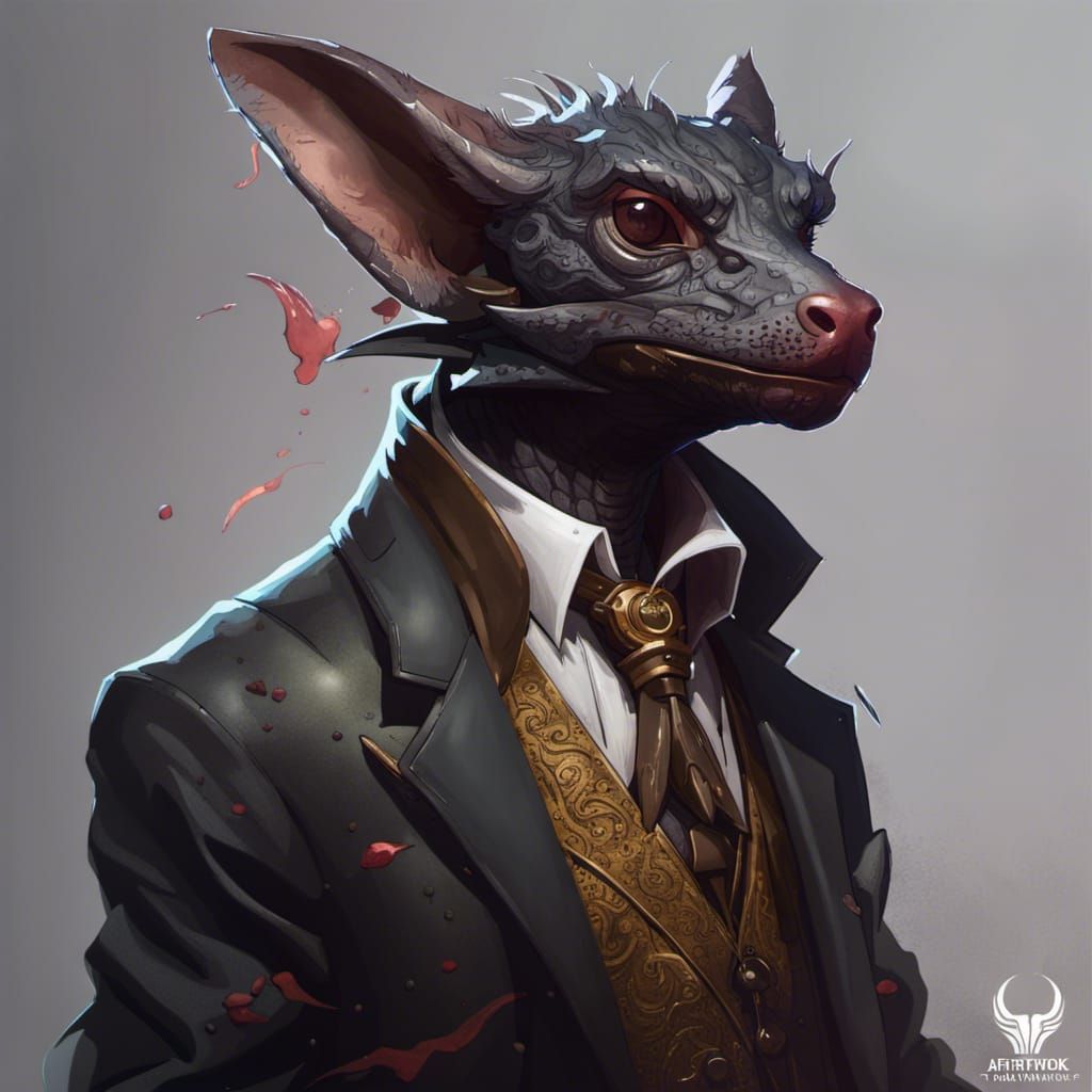 Black Kobold Hitman Portrait in Ethereal Fantasy Style