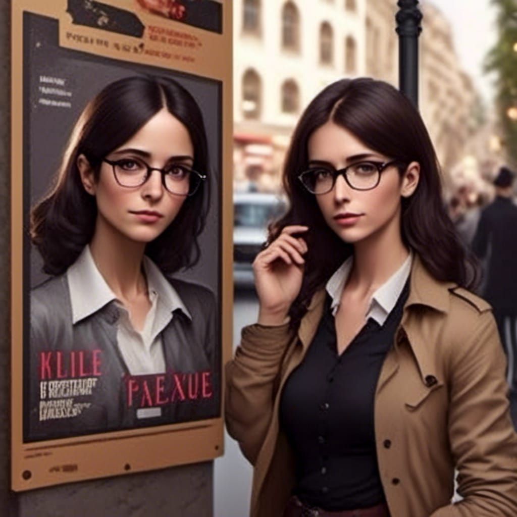 Character with Glasses Posing by Movie Poster
