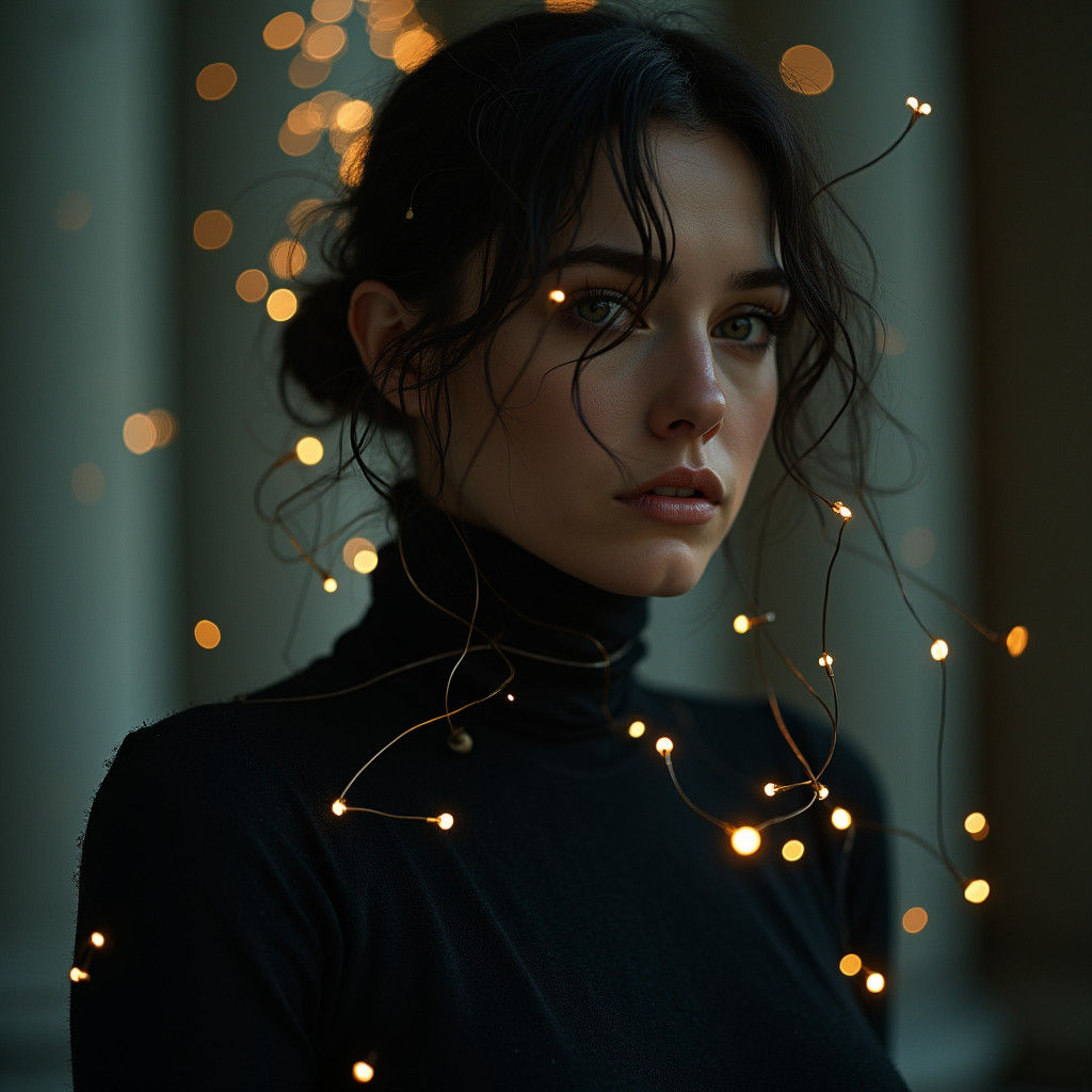 Ethereal Woman in Vantablack with Nitric Oxide Tendrils