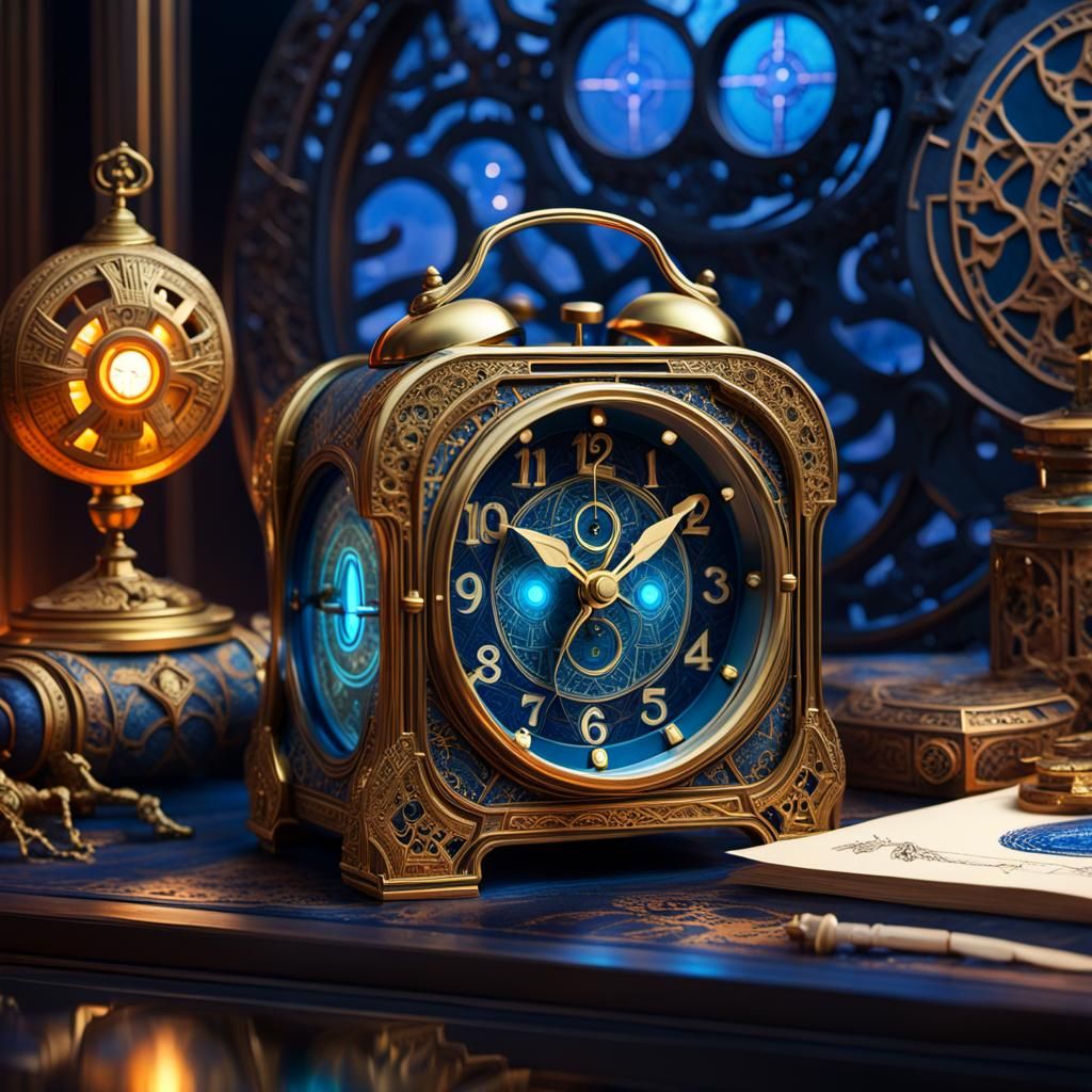 Fantastical Alarm Clock Concept Art with Glowing Runes