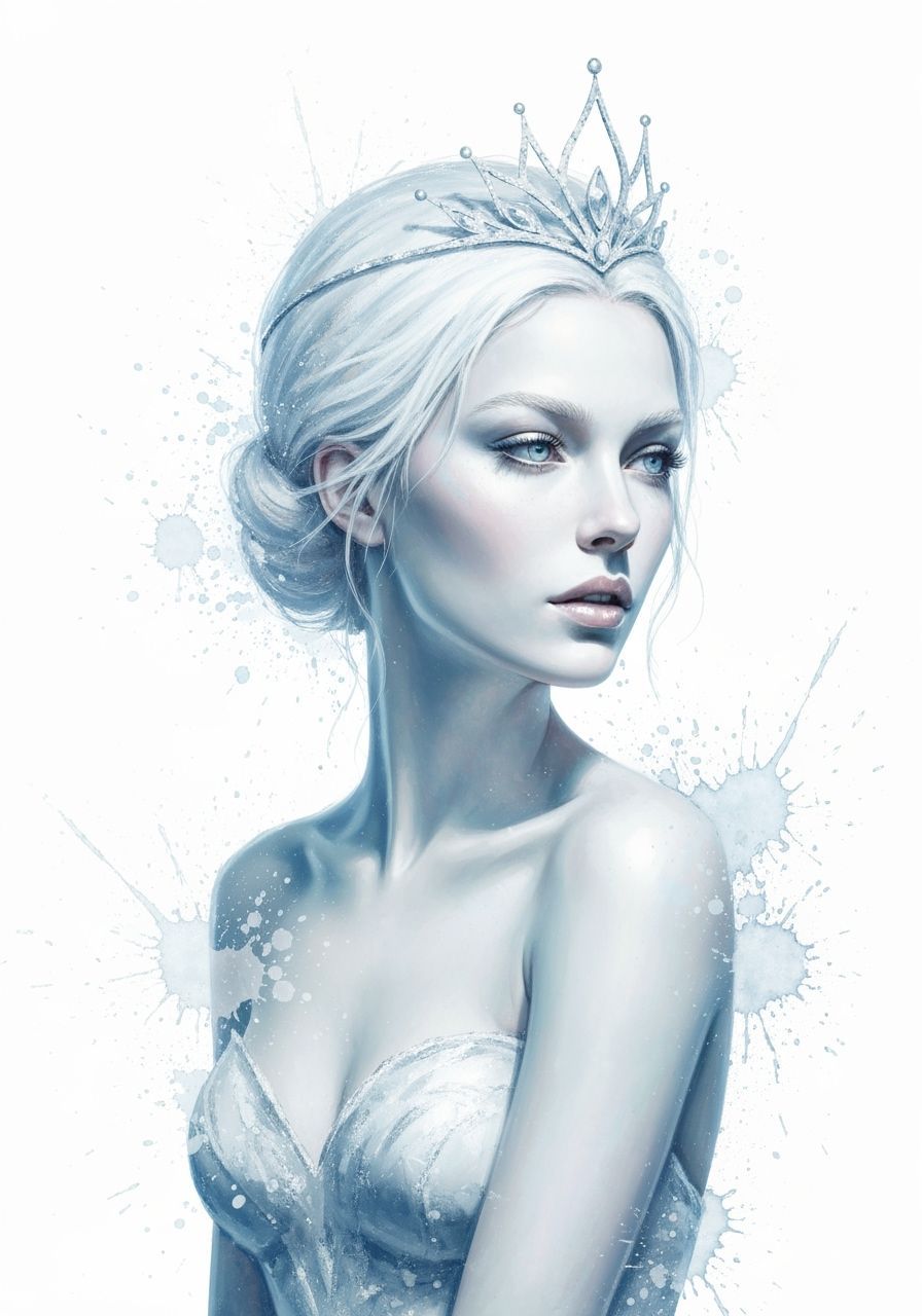 Ethereal Ice Princess in Expressive Watercolor Style