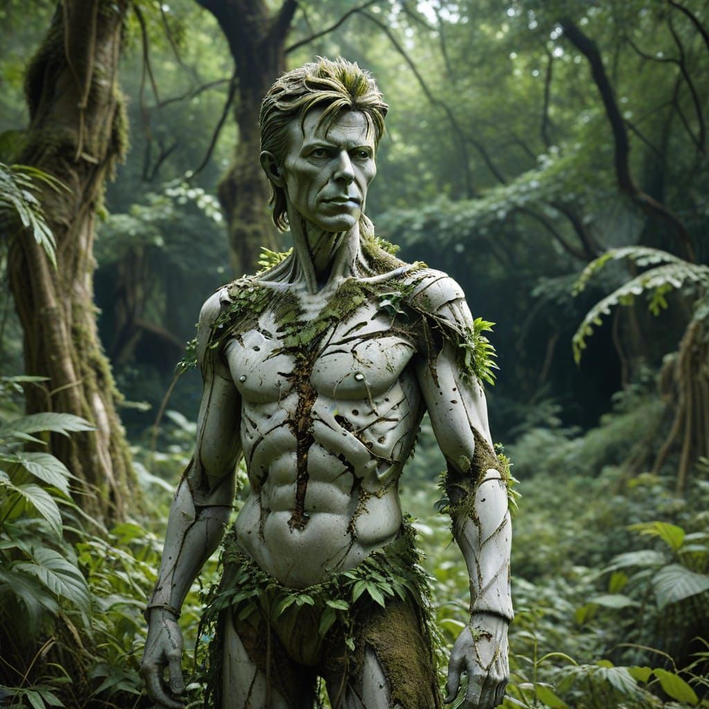 Ruined Statue of David Bowie in Post-Apocalyptic Setting