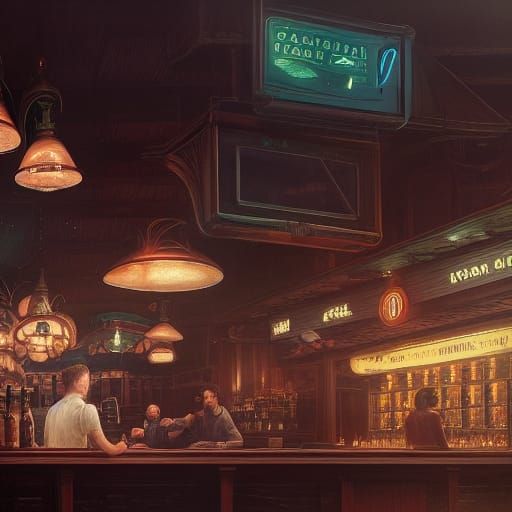 Lively Tavern Scene at Night in Dark Fantasy Style