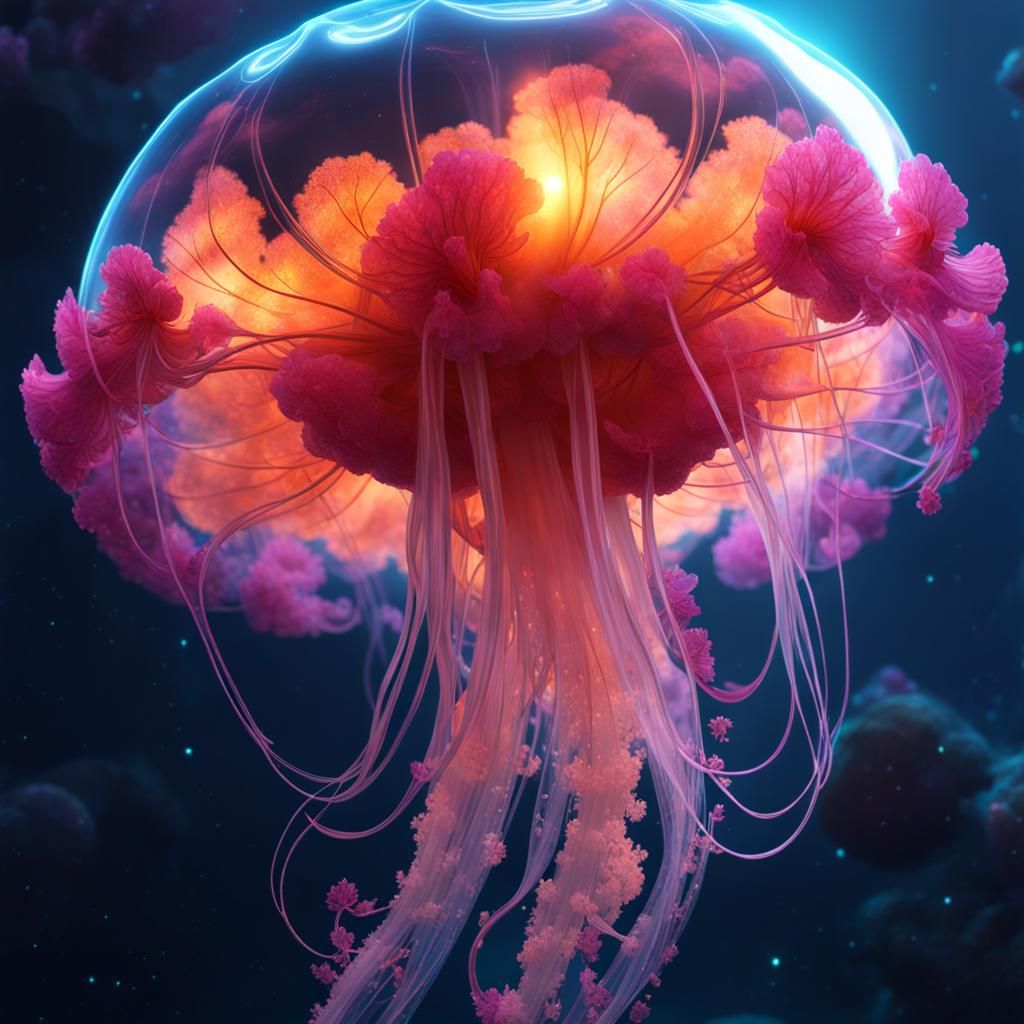 Nebula Flower Cove Inside Jellyfish Double Exposure