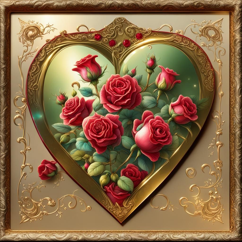 Victorian Valentine Card with Roses in Astral Style