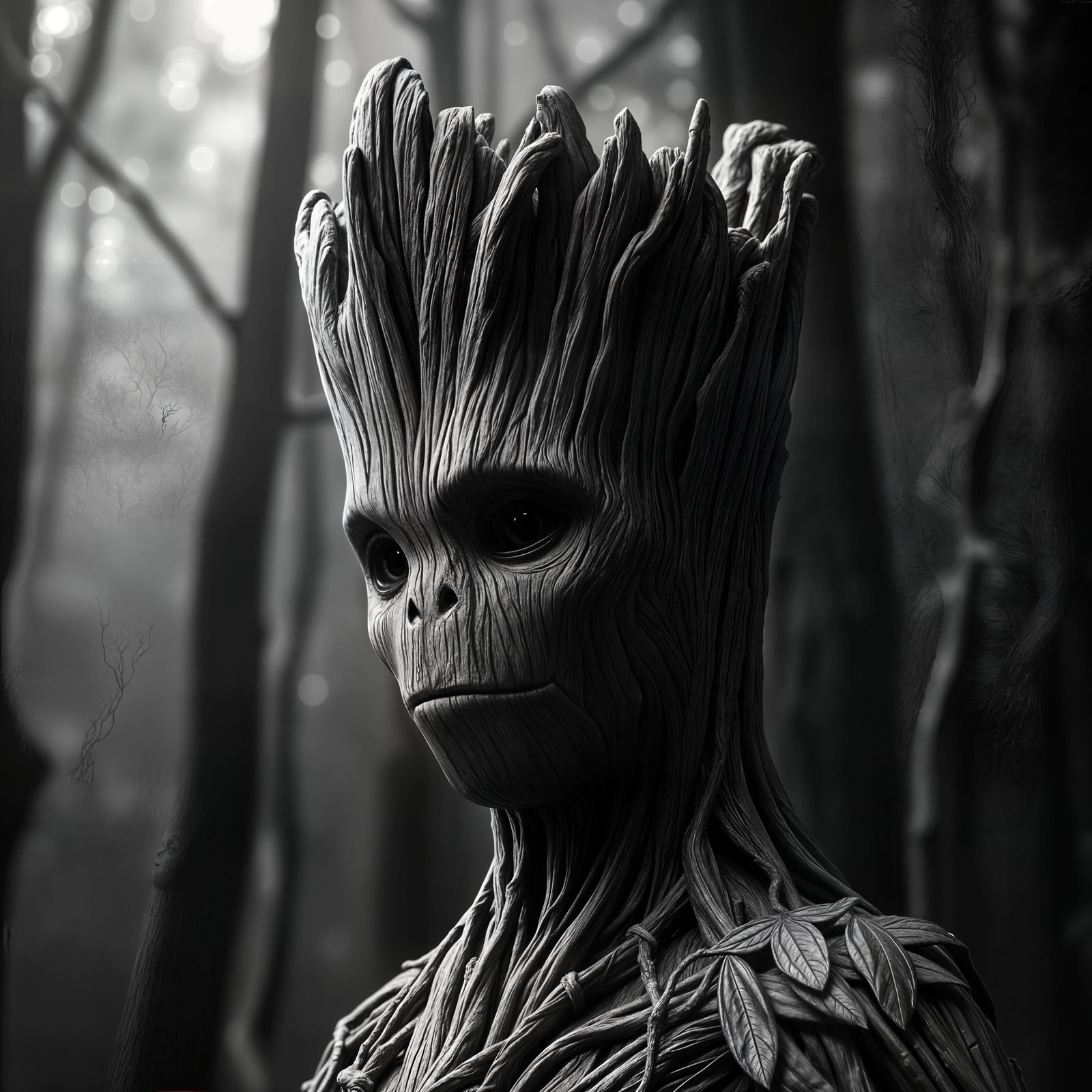 Groot in a Dramatic Black and White Landscape