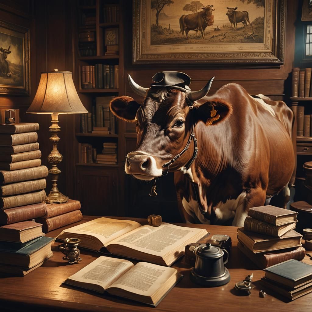 Detective Cow Investigates in Cozy Study
