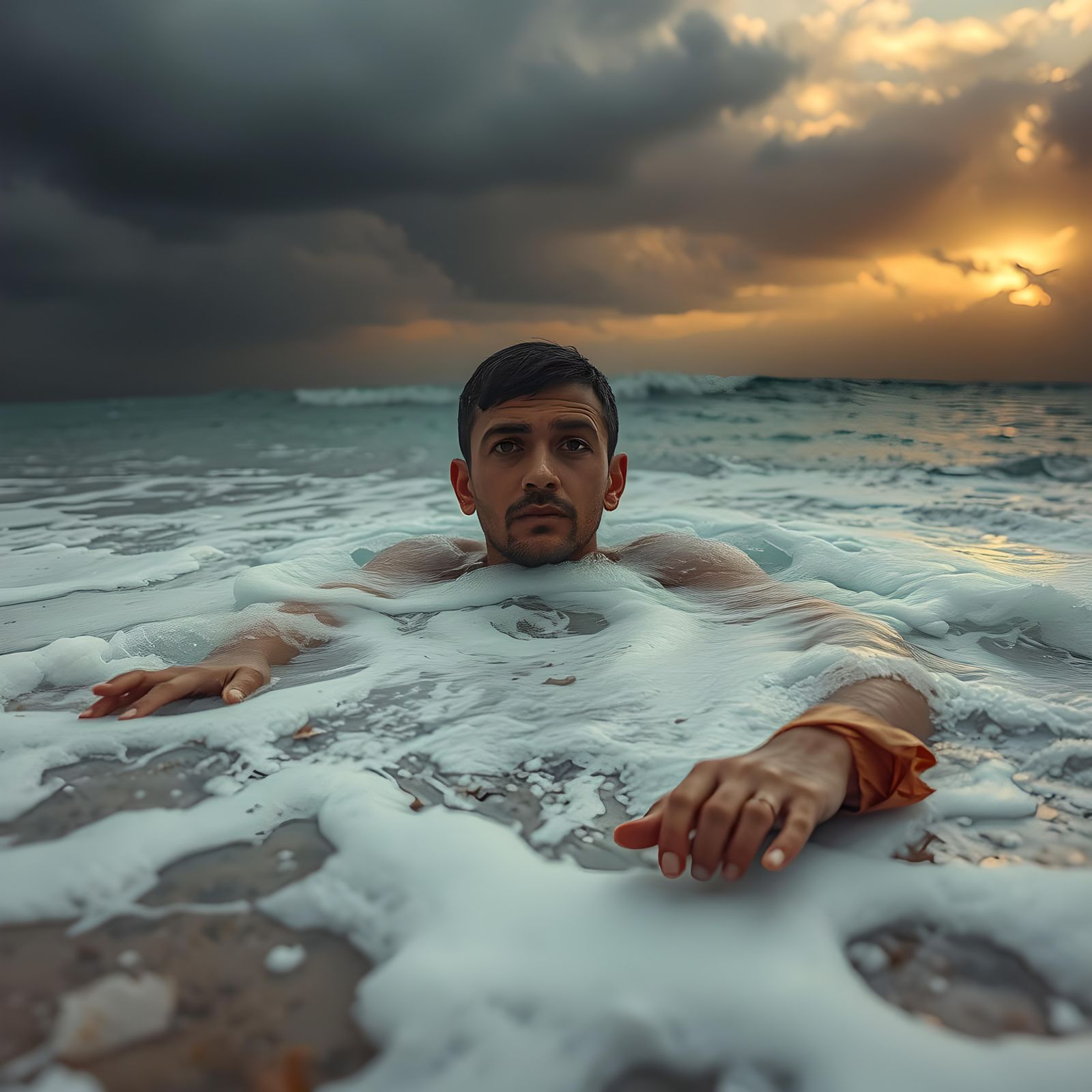 Melancholy Figure Unveiled in Dreamlike Scene