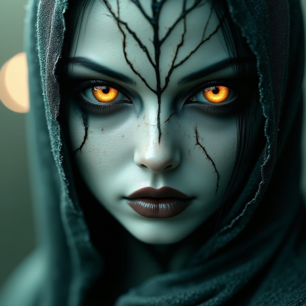 Eerie Porcelain Elf Portrait in Cinematic Lighting