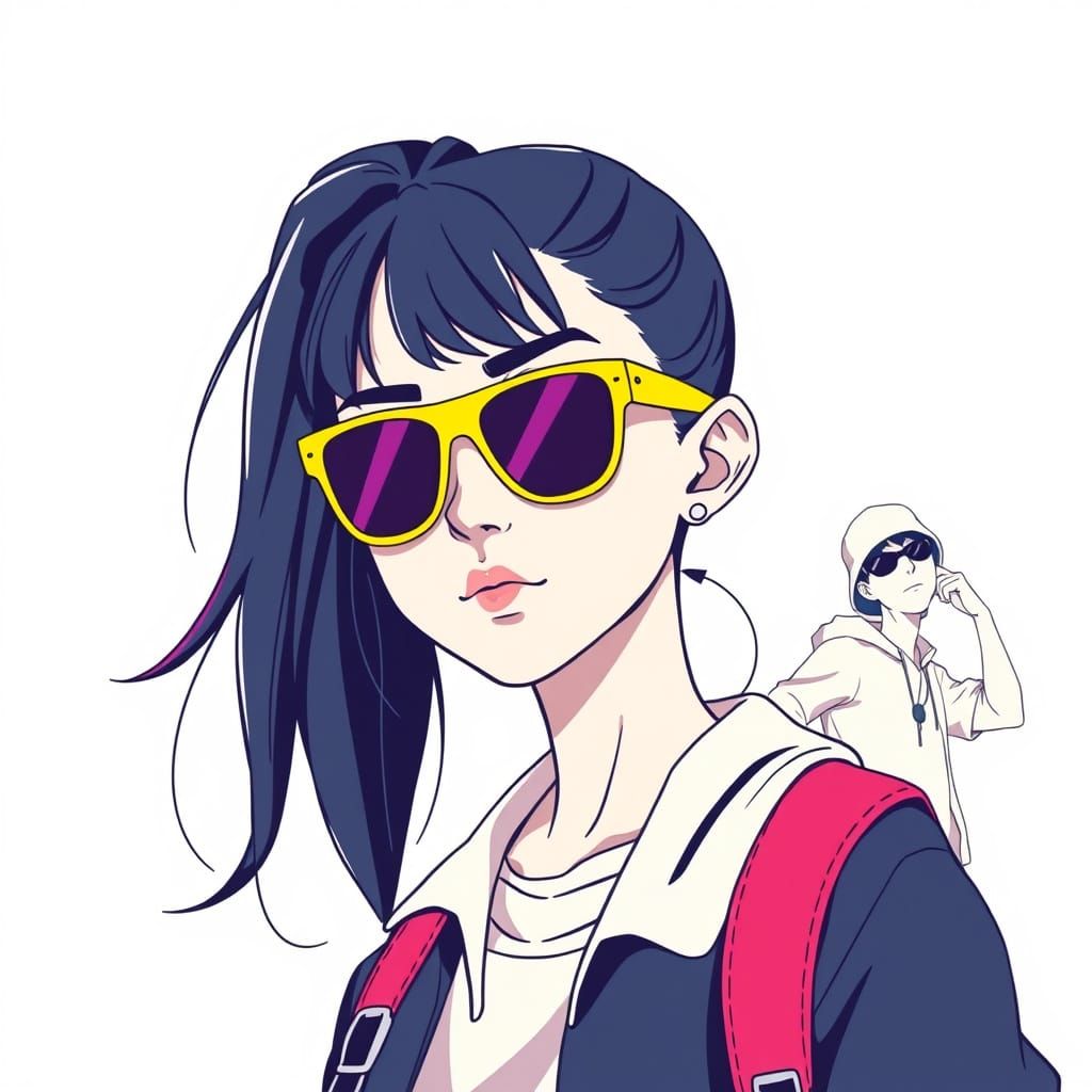 Girl with Sunglasses in Minimalist Film Noir Style