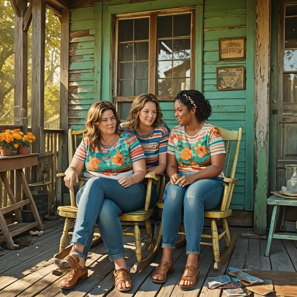 Fantasy Art of Women on a Porch at Sunset