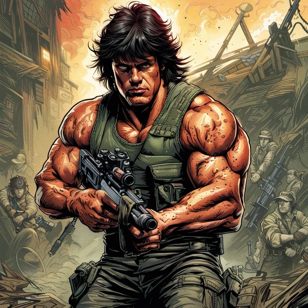 Rambo in Modern Comic Book Art Style