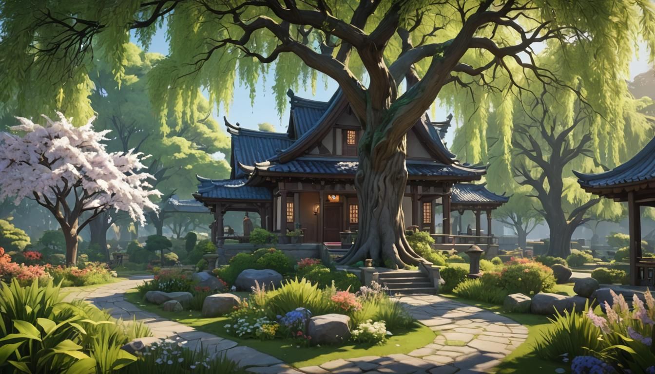Willow Creek Temple Grounds in 3D Anime Art