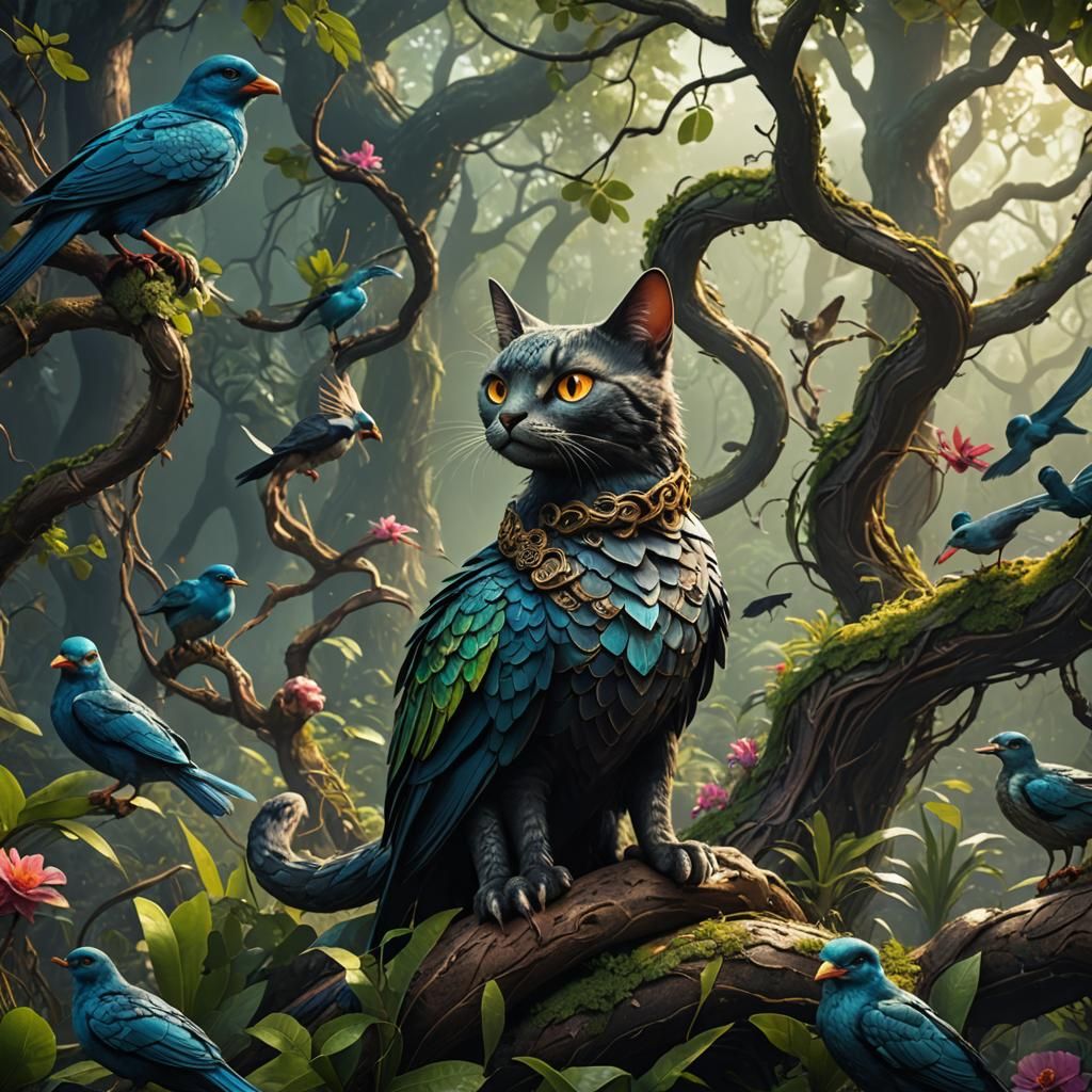 Cat Snake Bird Hybrid in Detailed Matte Painting