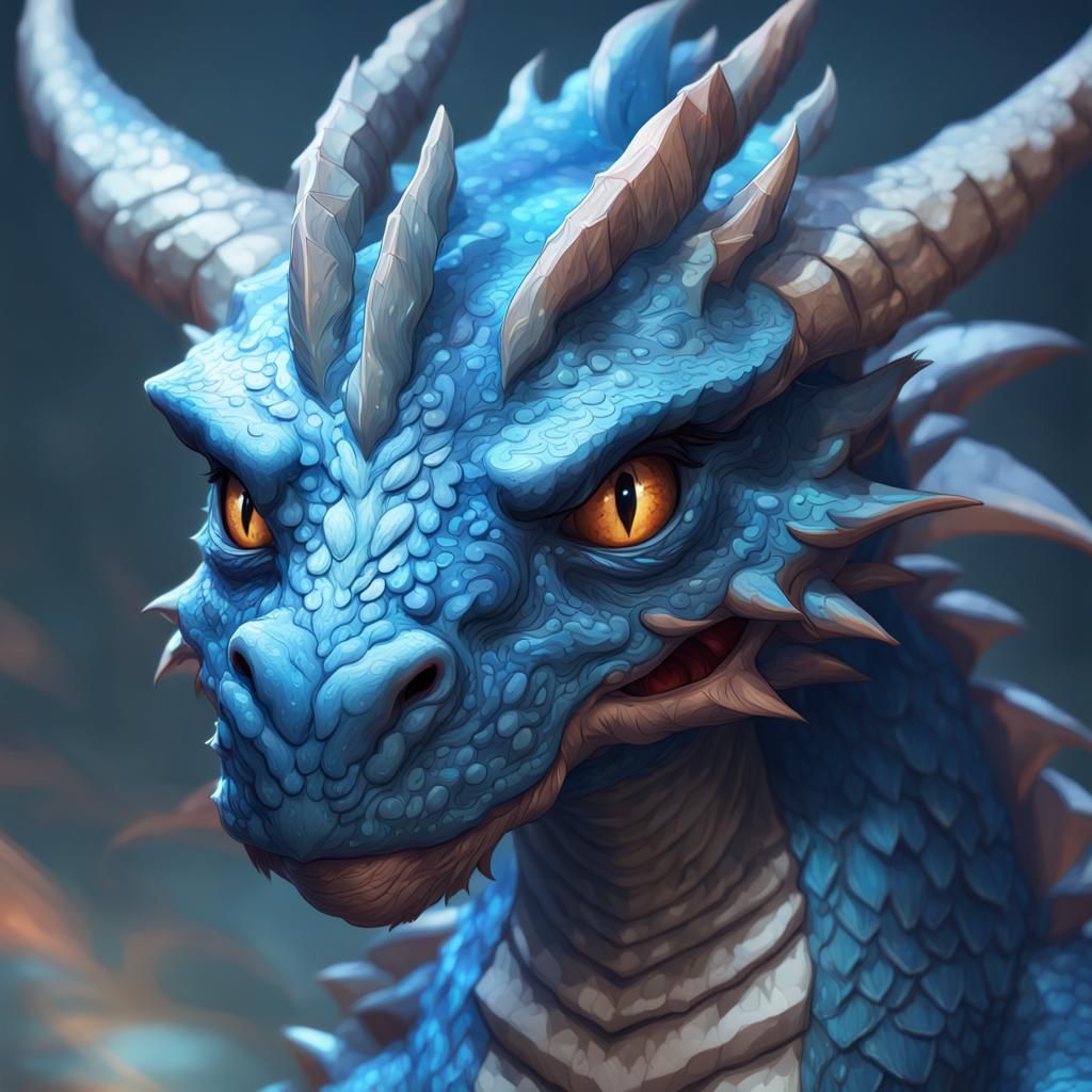 Crying Blue Dragon Portrait in Detailed Digital Art