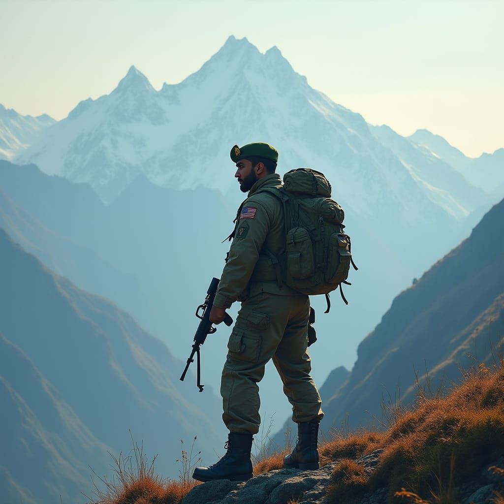 Indian Army Soldier in Himalayan Landscape Art