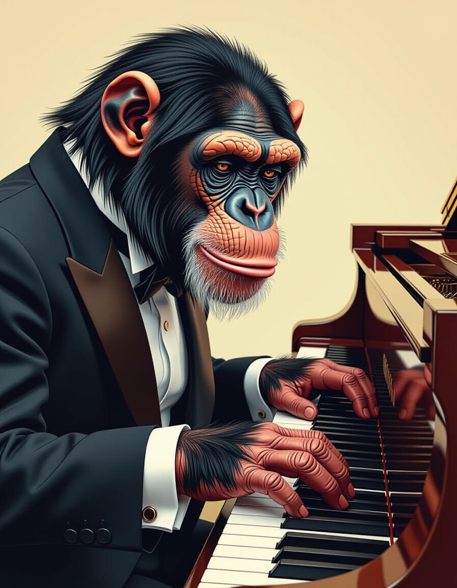 Chimpanzee Musician in Elegant Attire, Realistic Whimsy