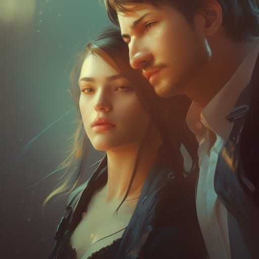 Romantic Couple Portrait in Art Nouveau Style