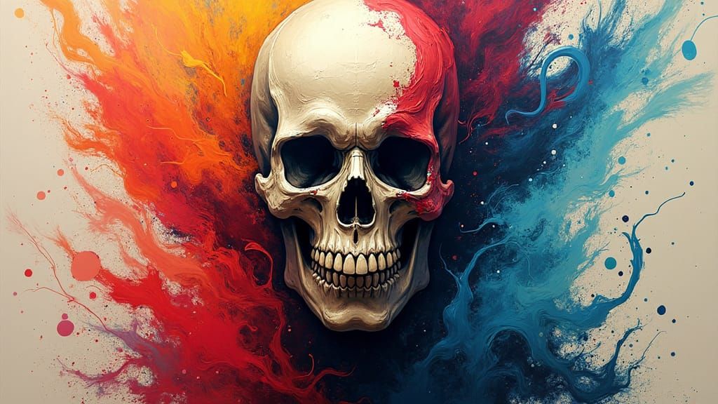 Colorful Skull Man Portrait in Abstract Expressionism Style