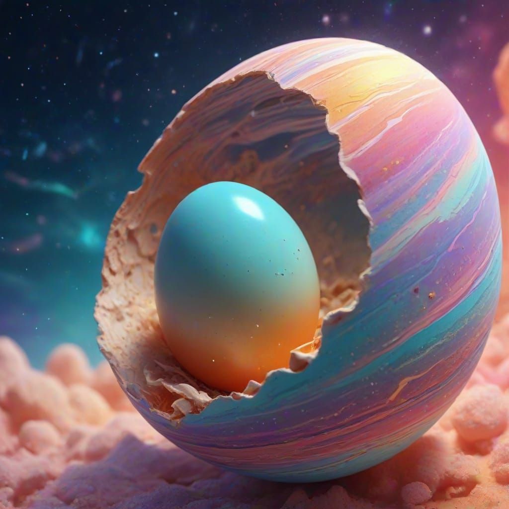 Cosmic Egg: A Vibrant Mixed Media Illustration
