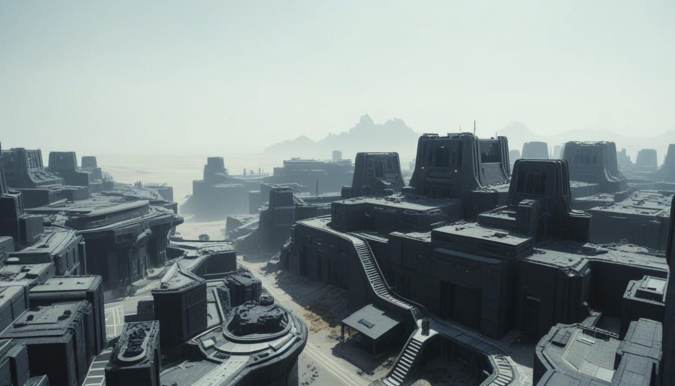 Brutalist Metropolis in a Futuristic Desert
