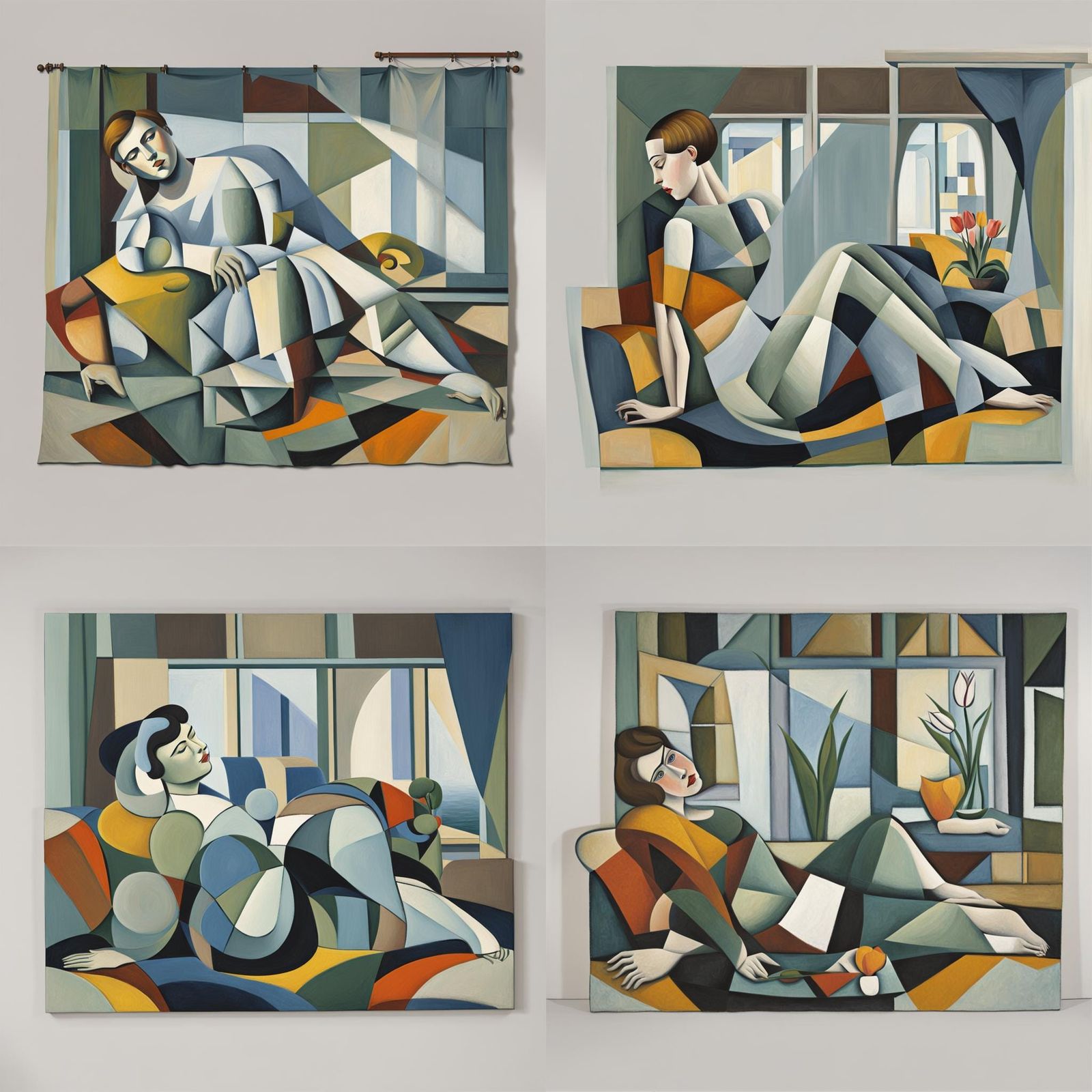 Cubist Woman Reclining on Sofa in Picasso Style