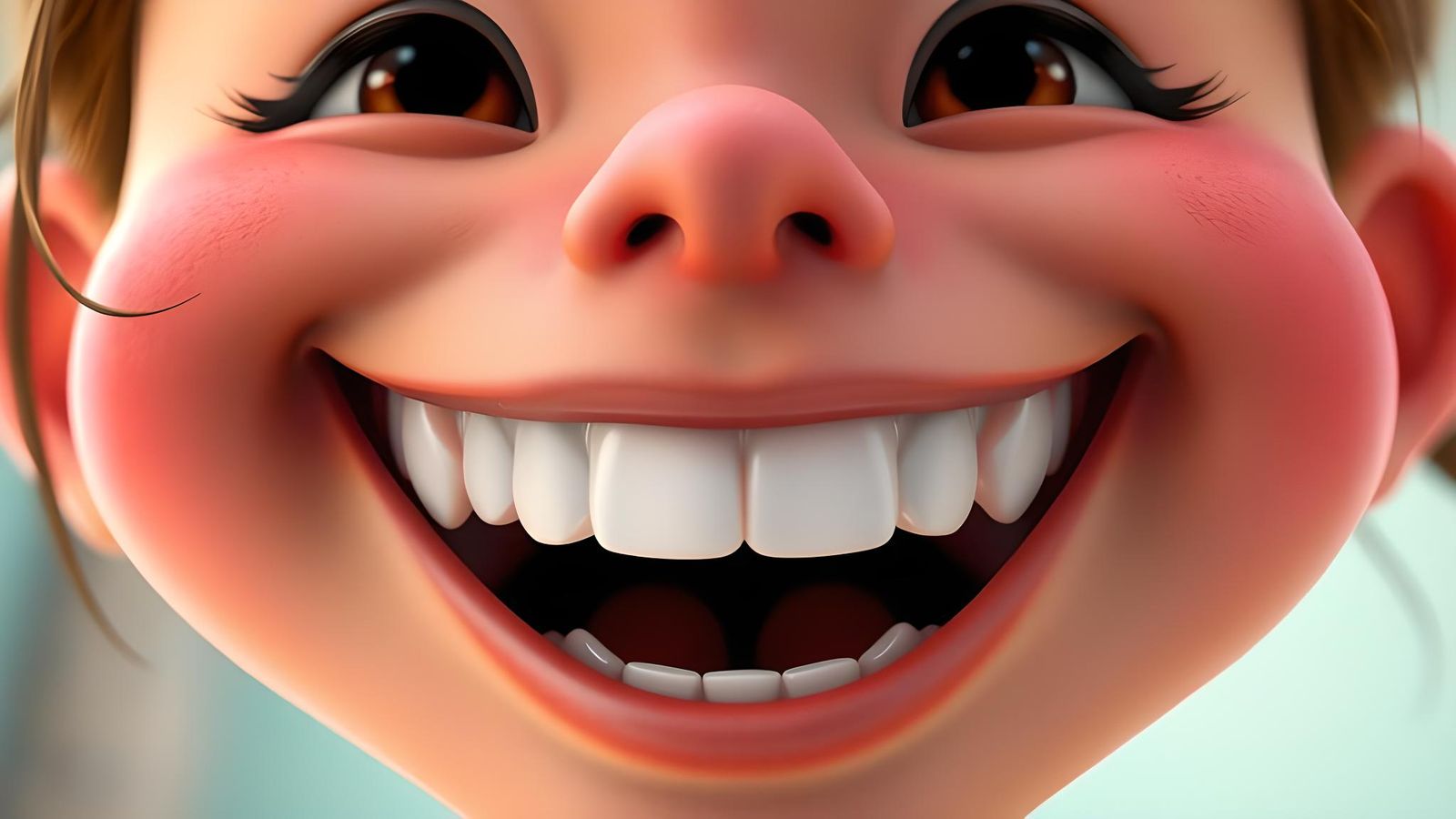 Cartoon Girl's Big Smile: Pixar-Style Close-Up