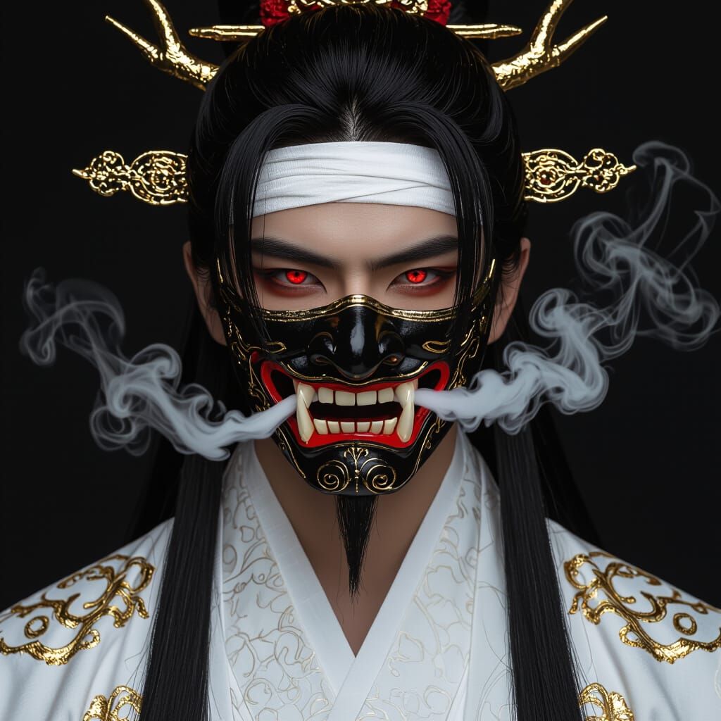 Dragon Masked Man with Piercing Gaze, in Anime Style