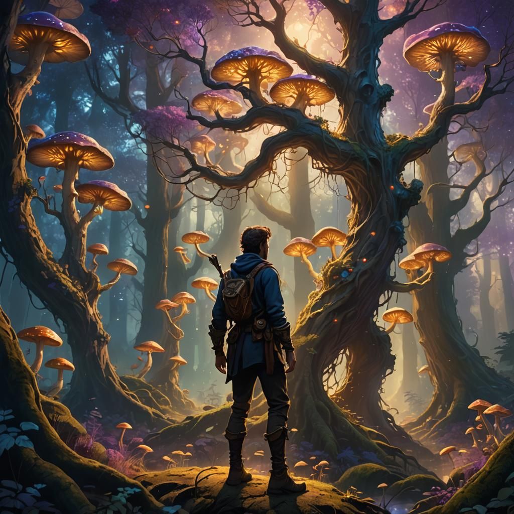 Mystical Forest Adventurer in Golden Light