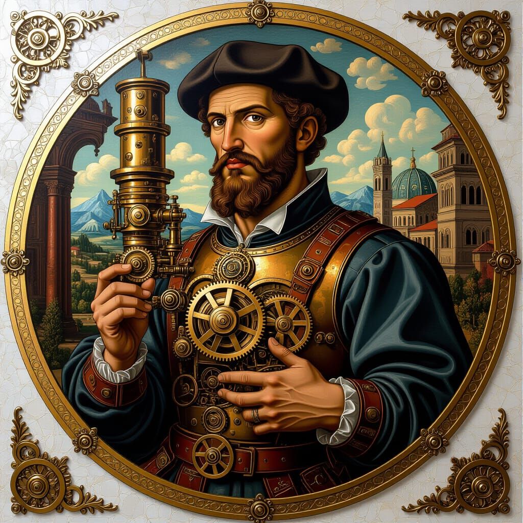 Michelangelo's Renaissance Masterpiece in Steampunk Style