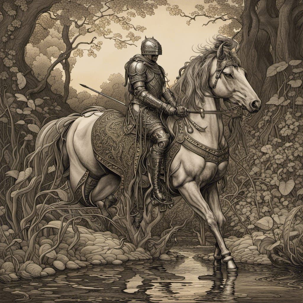 Knight and Horse in Art Nouveau Style