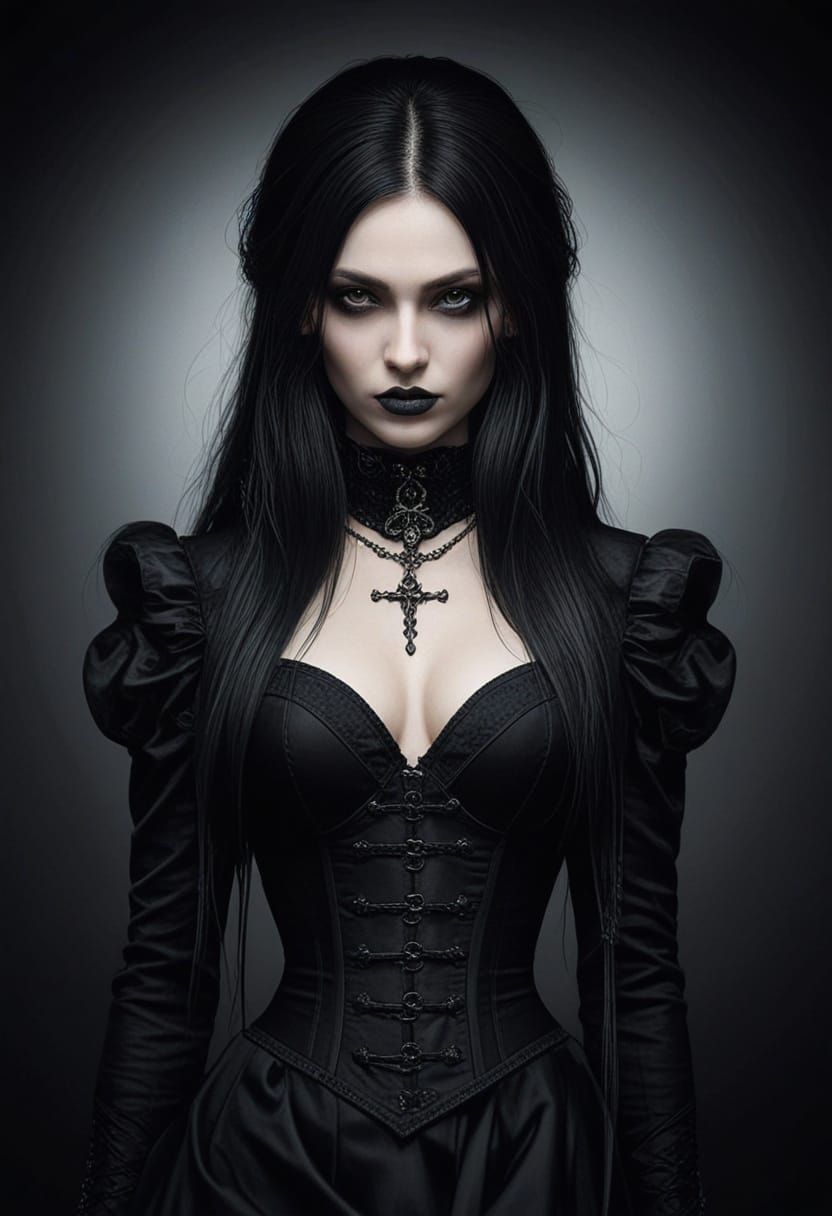 Stunning Gothic Woman Portrait In Hyperrealistic Style