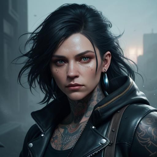 Tough Girl Portrait in Hyperrealistic Oil Painting Style