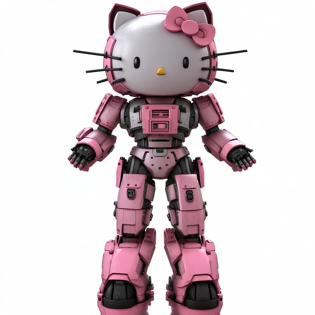 Hello Kitty Mecha Warrior in Cyberpunk Style