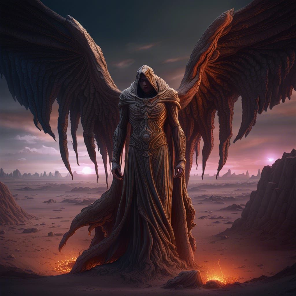 Monolith in Desert: Angel Apocalypse, Detailed Matte Paintin...