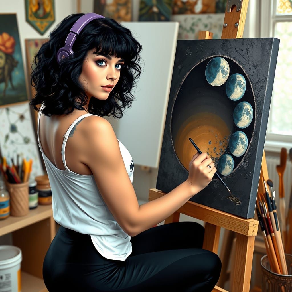 Woman Painting in Art Nouveau Studio