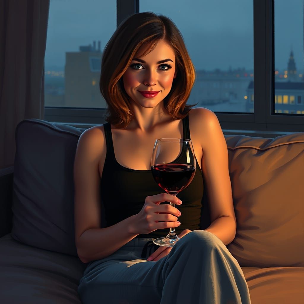 Relaxed Woman in Cozy Evening Ambiance