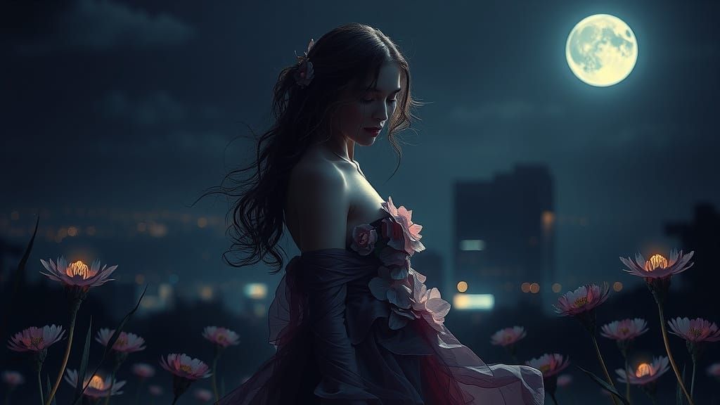 Mysterious Woman in Moonlight Trip-Hop Album Cover