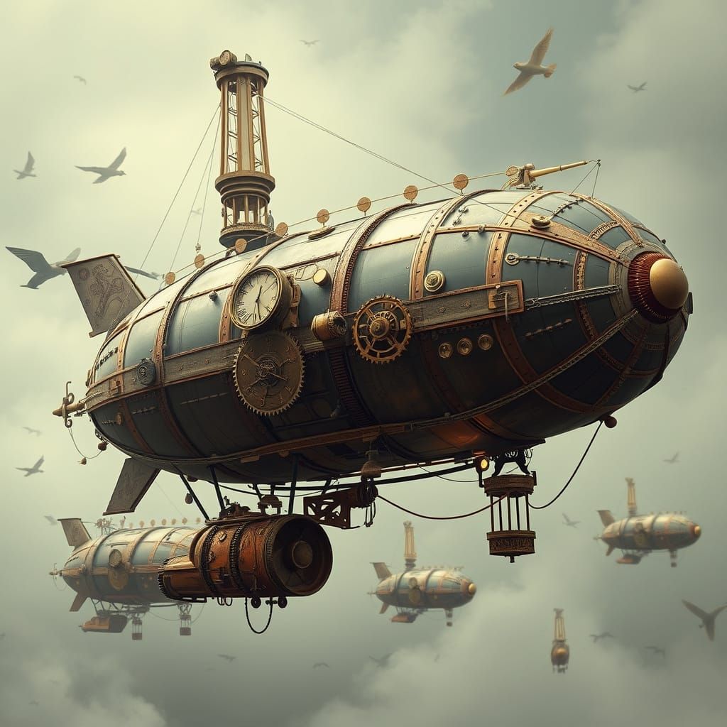 Steampunk Flying Circus Airships in Vintage Style