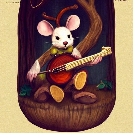 Valiant Mouse Bard Plays Lyre in Whimsical Fantasy
