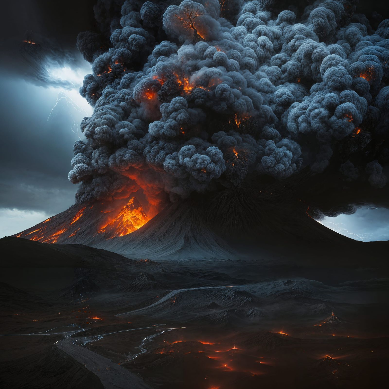 Volcanic Eruption in Dark Fantasy Style