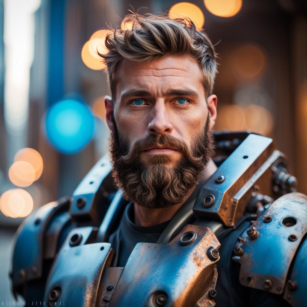 Muscular Man in Mech Suit Portrait