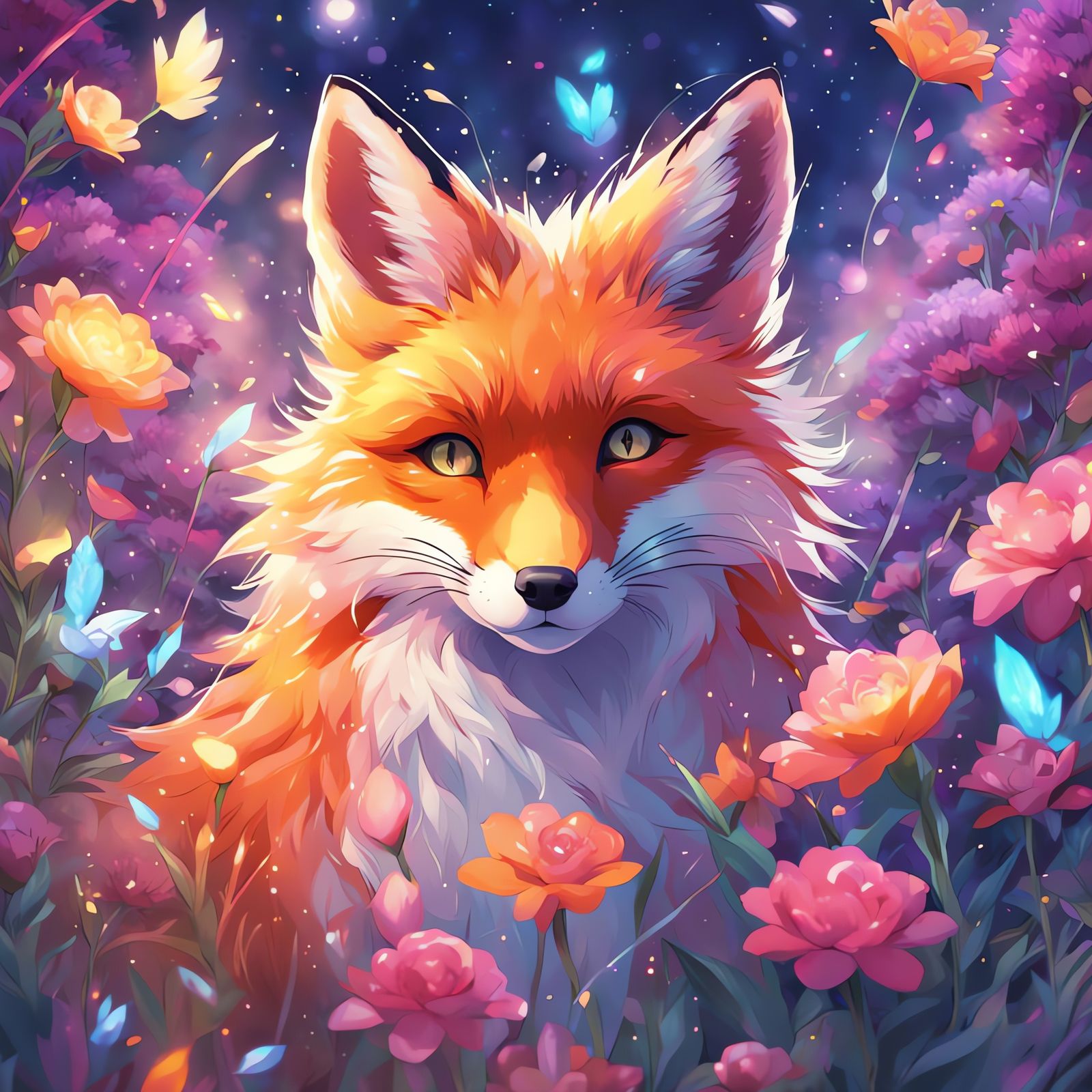 Anime-Inspired Fox in Whimsical Wonderland