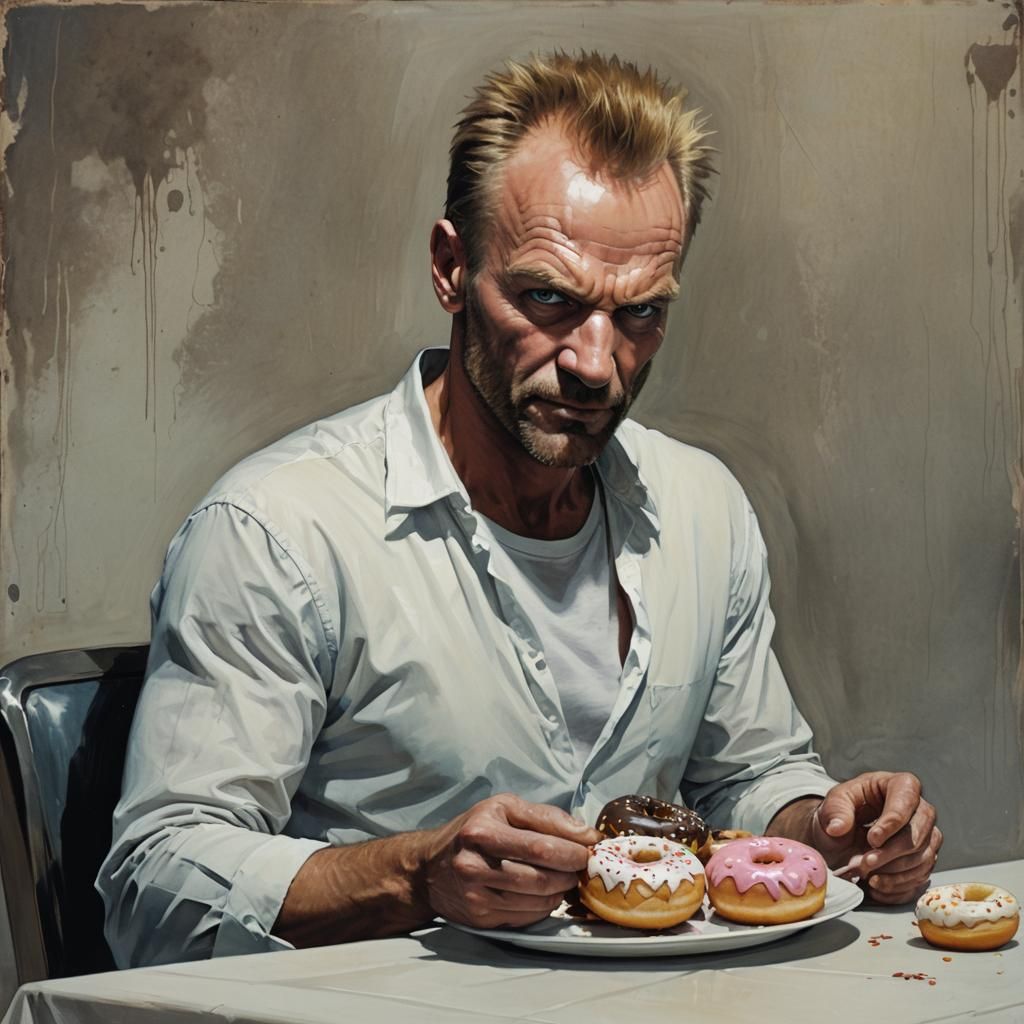 Sinister Donut Contemplation: Darkly Lit Portrait