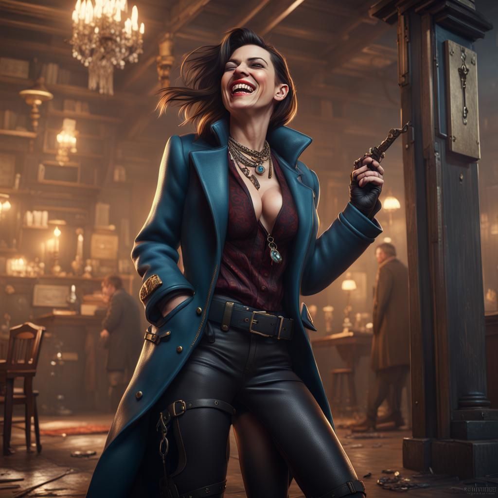 Female Criminal Laughing: Detailed Fantasy Art