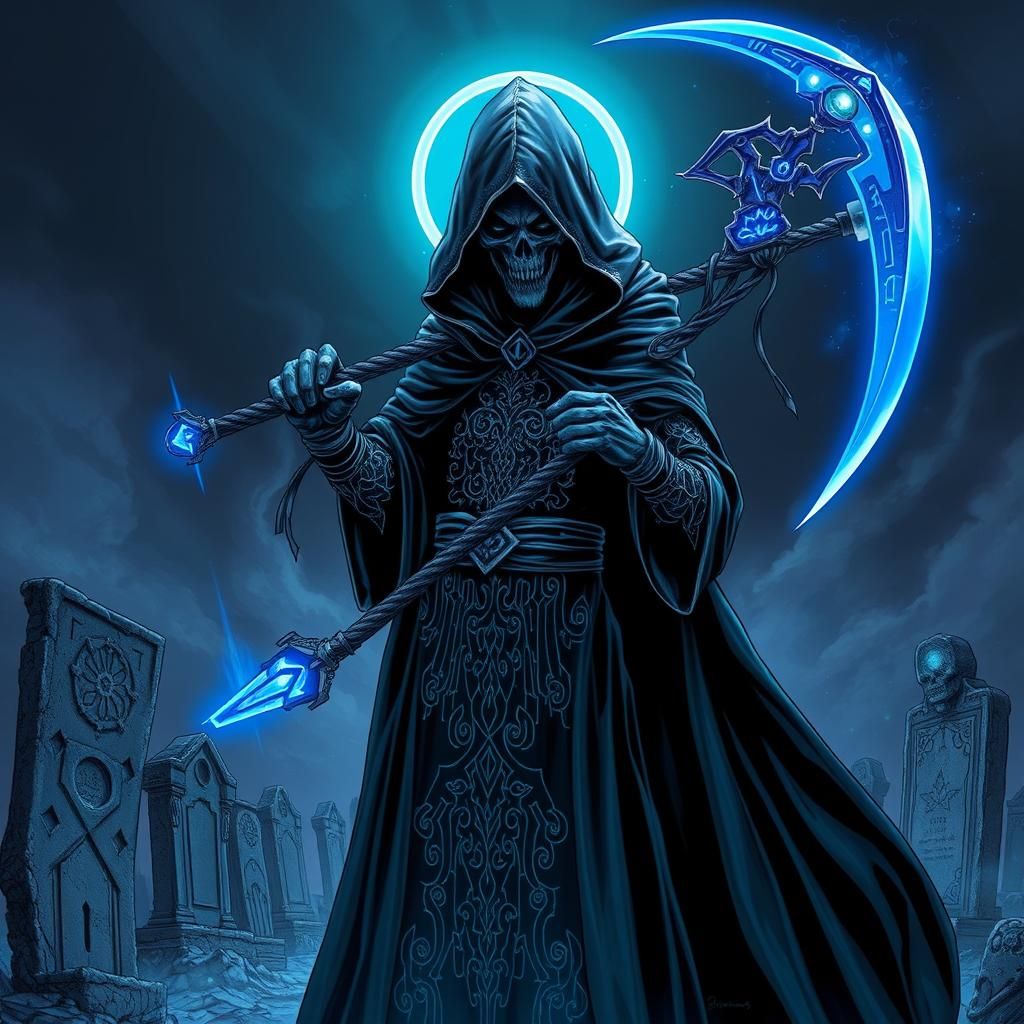 Futuristic Reaper in Sci-Fi Graveyard Comic Art