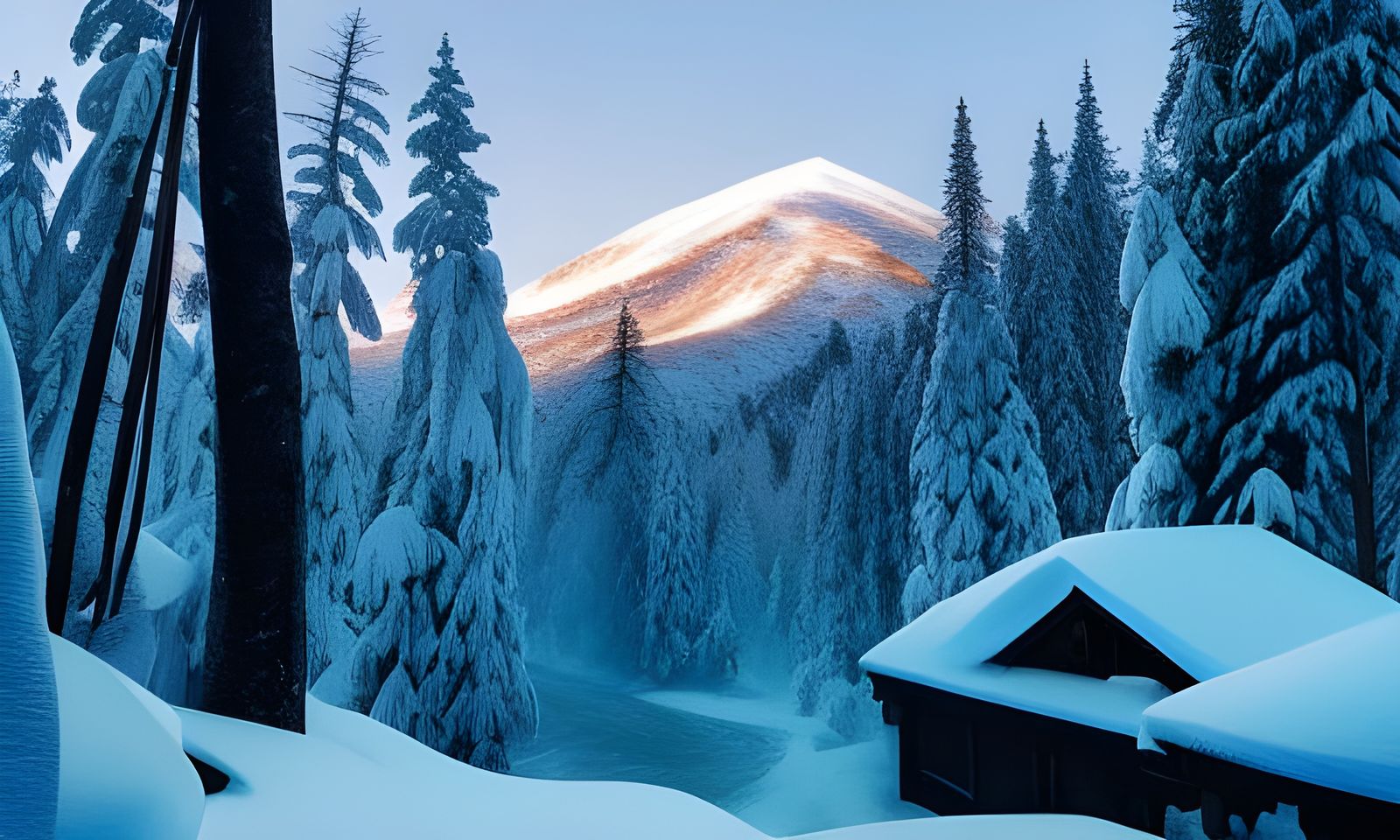 Snowy Mountain Valley in Detailed Matte Photography